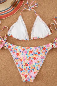 TRENDYOLMİLLA Floral Patterned striped Triangle Covered Regular Regular Waist Bikini Set - Image 6