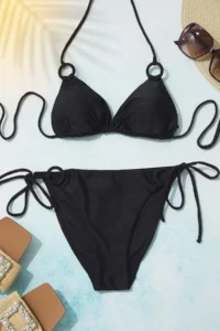 TRENDYOLMİLLA Black with accessories Triangle Covered Regular Low Waist Bikini Set