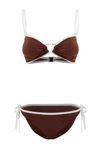 TRENDYOLMİLLA Brown Color Bloklu Strapless Covered brazilian Regular Waist Bikini Set