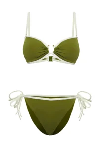 TRENDYOLMİLLA Khaki Color Bloklu Strapless Covered brazilian Regular Waist Bikini Set - Image 5