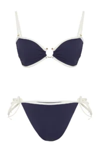 TRENDYOLMİLLA Dark Navy Color Bloklu Strapless Covered brazilian Regular Waist Bikini Set - Image 5