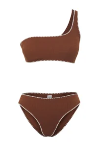 TRENDYOLMİLLA Brown Embroidered One Shoulder Covered Regular Regular Waist Bikini Set - Image 6