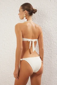 TRENDYOLMİLLA Ecru Frilly Strapless Covered Regular Regular Waist Bikini Set - Image 4