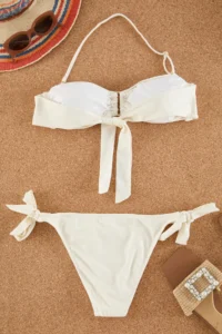 TRENDYOLMİLLA Ecru Frilly Strapless Covered Regular Regular Waist Bikini Set - Image 7