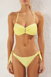 TRENDYOLMİLLA Yellow Frilly Strapless Covered Regular Regular Waist Bikini Set - Image 3