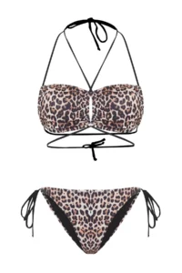TRENDYOLMİLLA Leopard Patterned Cut Out Detailed Strapless Covered Regular Regular Waist Bikini Set - Image 6