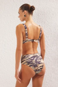 TRENDYOLMİLLA Zebra Patterned Drapeli Triangle Covered Regular High Waist Bikini Set - Image 4