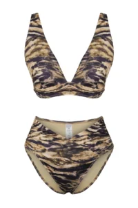 TRENDYOLMİLLA Zebra Patterned Drapeli Triangle Covered Regular High Waist Bikini Set - Image 5