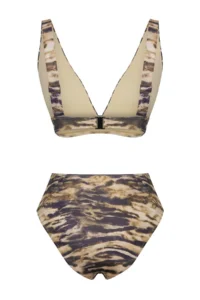 TRENDYOLMİLLA Zebra Patterned Drapeli Triangle Covered Regular High Waist Bikini Set - Image 7