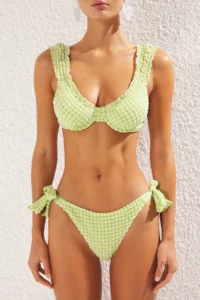 TRENDYOLMİLLA Plaid Patterned Frilly balconette Covered brazilian Regular Waist Bikini Set - Image 4