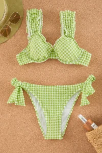 TRENDYOLMİLLA Plaid Patterned Frilly balconette Covered brazilian Regular Waist Bikini Set - Image 6