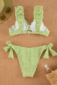 TRENDYOLMİLLA Plaid Patterned Frilly balconette Covered brazilian Regular Waist Bikini Set - Image 8