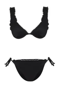 TRENDYOLMİLLA Black Frilly Triangle Covered Regular Regular Waist Bikini Set - Image 5