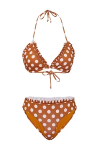 TRENDYOLMİLLA Polka Dot Frilly Triangle Covered Regular Regular Waist Bikini Set - Image 5