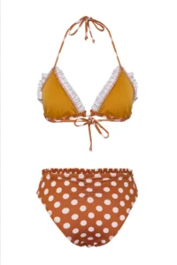 TRENDYOLMİLLA Polka Dot Frilly Triangle Covered Regular Regular Waist Bikini Set - Image 6