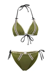TRENDYOLMİLLA Khaki striped Triangle Covered Regular Regular Waist Bikini Set - Image 7