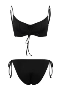 TRENDYOLMİLLA Black balconette Covered tied up Regular Regular Waist Bikini Set - Image 2