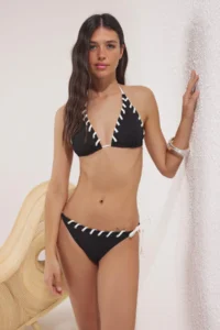 TRENDYOLMİLLA Black Eyelet Detailed Triangle Covered Regular Waist Bikini Set