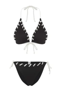 TRENDYOLMİLLA Black Eyelet Detailed Triangle Covered Regular Waist Bikini Set - Image 5