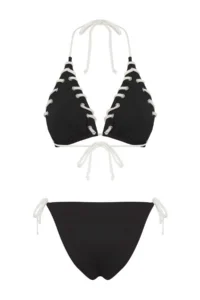 TRENDYOLMİLLA Black Eyelet Detailed Triangle Covered Regular Waist Bikini Set - Image 6