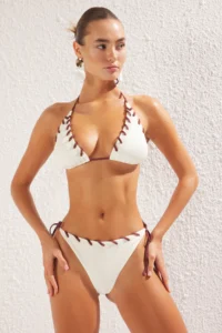 TRENDYOLMİLLA Ecru Eyelet Detailed Triangle Covered Regular Regular Waist Bikini Set - Image 2