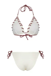 TRENDYOLMİLLA Ecru Eyelet Detailed Triangle Covered Regular Regular Waist Bikini Set - Image 6
