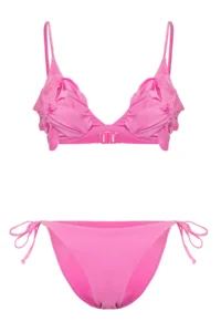 TRENDYOLMİLLA Pink Applique Detailed Triangle Covered Regular Waist Bikini Set - Image 5
