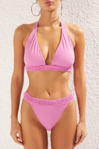 TRENDYOLMİLLA Pink Gipelli Triangle Covered brazilian High Waist Bikini Set - Image 4