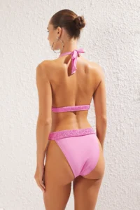 TRENDYOLMİLLA Pink Gipelli Triangle Covered brazilian High Waist Bikini Set - Image 5