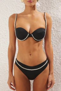 TRENDYOLMİLLA Black with accessories balconette Covered Regular Regular Waist Bikini Set - Image 3
