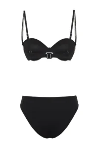 TRENDYOLMİLLA Black with accessories balconette Covered Regular Regular Waist Bikini Set - Image 6