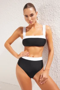 TRENDYOLMİLLA Black-White Color Bloklu bralette Covered hipster High Waist Bikini Set - Image 2