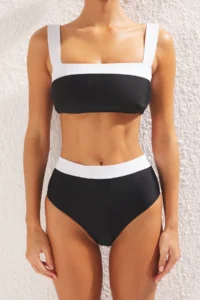TRENDYOLMİLLA Black-White Color Bloklu bralette Covered hipster High Waist Bikini Set - Image 3