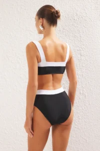 TRENDYOLMİLLA Black-White Color Bloklu bralette Covered hipster High Waist Bikini Set - Image 4