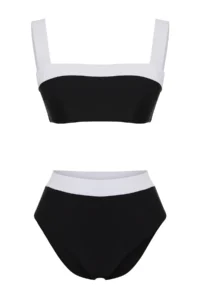 TRENDYOLMİLLA Black-White Color Bloklu bralette Covered hipster High Waist Bikini Set - Image 5