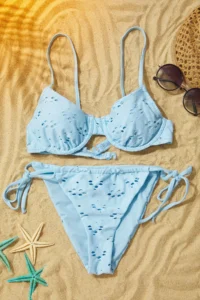 TRENDYOLMİLLA Mavi striped balconette Covered brazilian Regular Waist Bikini Set - Image 2