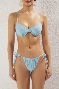 TRENDYOLMİLLA Mavi striped balconette Covered brazilian Regular Waist Bikini Set - Image 5