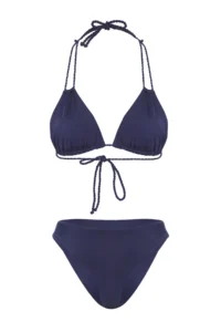 TRENDYOLMİLLA Navy Blue Tunnelated Triangle Covered Regular Waist Bikini Set - Image 5