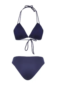 TRENDYOLMİLLA Navy Blue Tunnelated Triangle Covered Regular Waist Bikini Set - Image 6