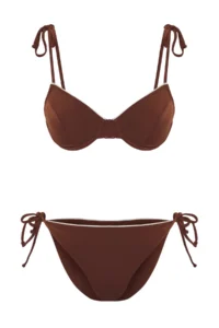TRENDYOLMİLLA Brown Color Bloklu balconette Covered brazilian Low Waist Bikini Set - Image 6