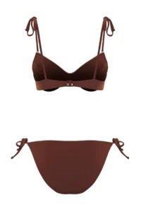 TRENDYOLMİLLA Brown Color Bloklu balconette Covered brazilian Low Waist Bikini Set - Image 7