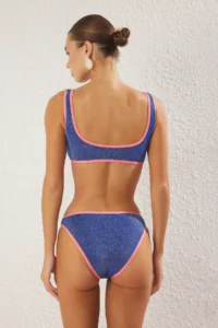 TRENDYOLMİLLA Mavi Simli Color Bloklu bralette Covered Regular Regular Waist Bikini Set - Image 4
