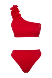 TRENDYOLMİLLA Rejection Applique Detailed One Shoulder Covered Regular High Waist Bikini Set - Image 5