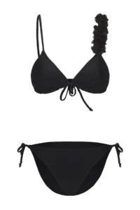 TRENDYOLMİLLA Black Applique Detailed Triangle Covered Regular Waist Bikini Set - Image 5