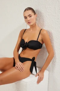 TRENDYOLMİLLA Black tied up Strapless Covered brazilian High Waist Bikini Set - Image 2
