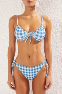 TRENDYOLMİLLA Plaid Patterned tunnelled balconette Covered Regular Regular Waist Bikini Set - Image 3