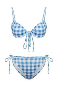 TRENDYOLMİLLA Plaid Patterned tunnelled balconette Covered Regular Regular Waist Bikini Set - Image 5