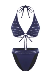 TRENDYOLMİLLA Dark Navy Stone Print Triangle Covered brazilian Regular Waist Bikini Set - Image 5