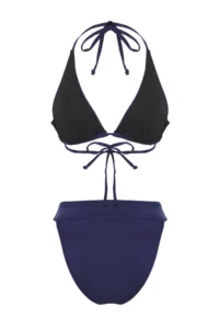 TRENDYOLMİLLA Dark Navy Stone Print Triangle Covered brazilian Regular Waist Bikini Set - Image 6