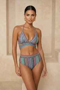 TRENDYOLMİLLA Ethnic Patterned Double breasted Yaka Covered hipster High Waist Bikini Set